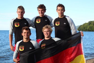 (o.v.l.) Daniel Roggenland, Joshua Perling (DLRG Halle- Saalkreis), Tom Schwegmann (DLRG Beckum-Lippetal)